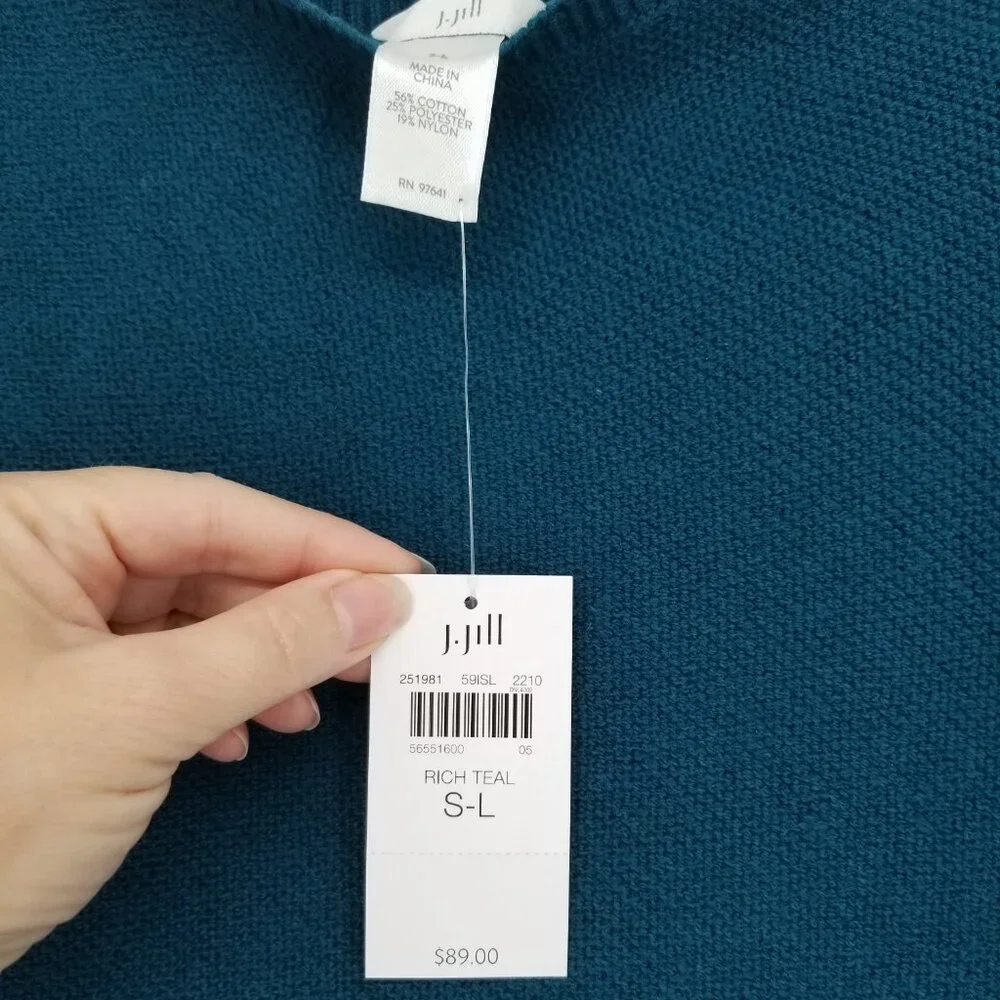 NWT J. Jill Rich Teal Knit Poncho Fits S-L - Fall, Lagenlook, Boho, Western,etc. - Picture 4 of 5